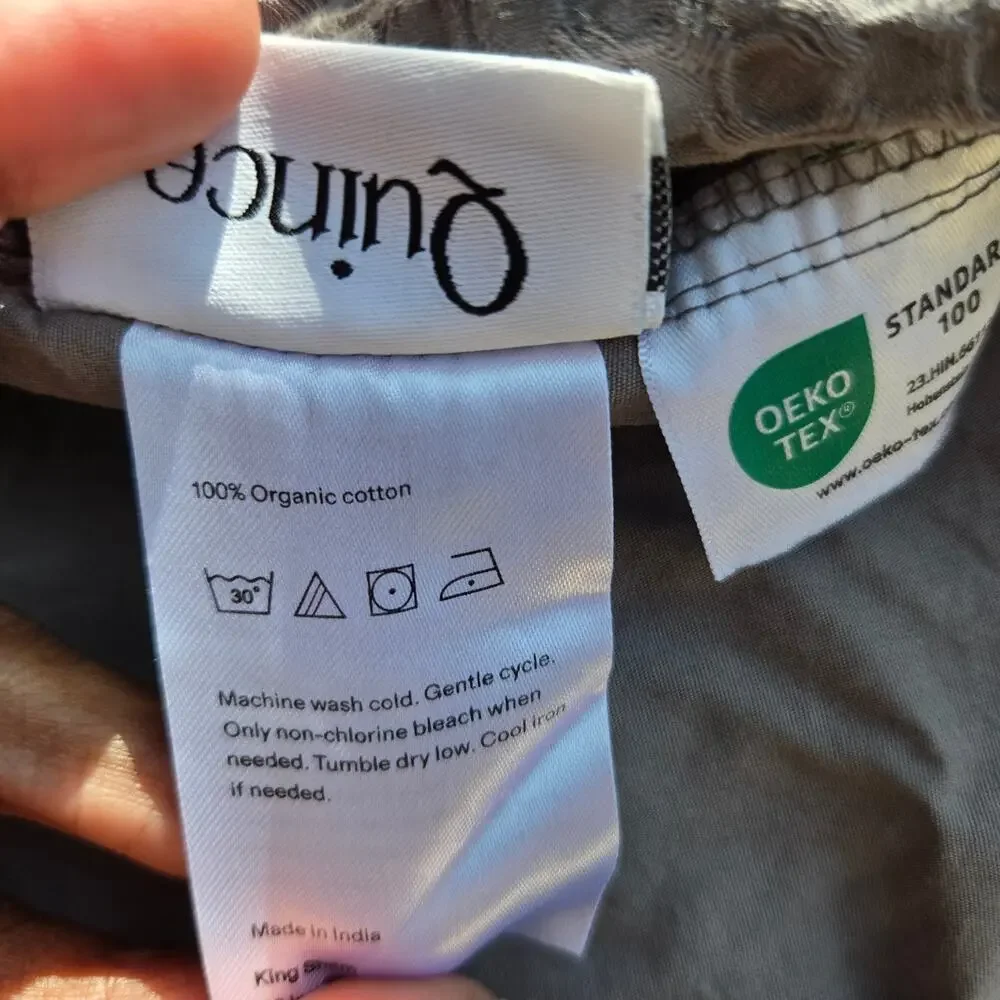 NWOT Quince 100% Organic Cotton Luxe Honeycomb 3Pc Duvet Set King Gray $134 MSRP